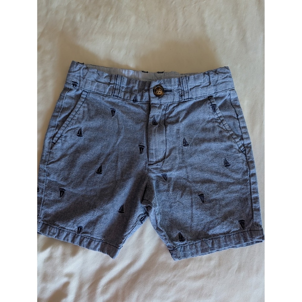 Carters Boys Blue Chambray Sailboat Embroidered Shorts 4T Nautical Adjustable